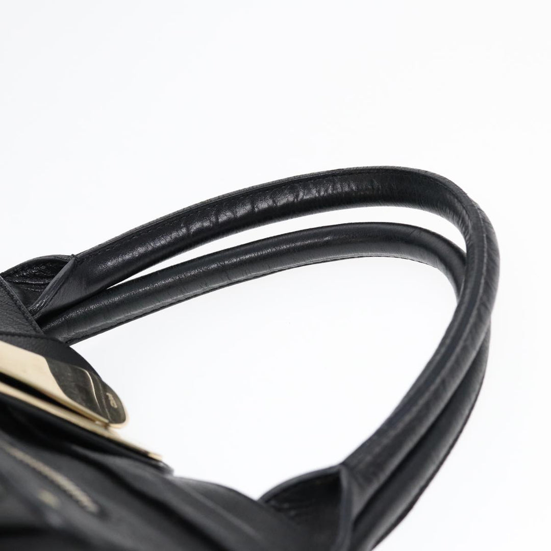 Chloe Hand Bag Leather Black Gold fm3790