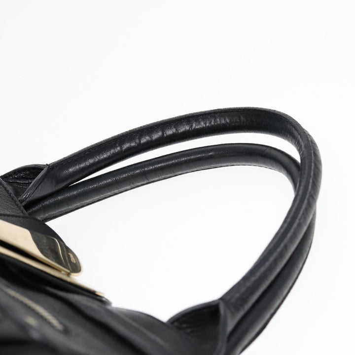 Chloe Hand Bag Leather Black Gold fm3790