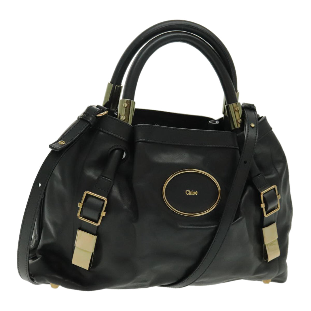 Chloe Victoria Hand Bag Leather 2way Black fm3978