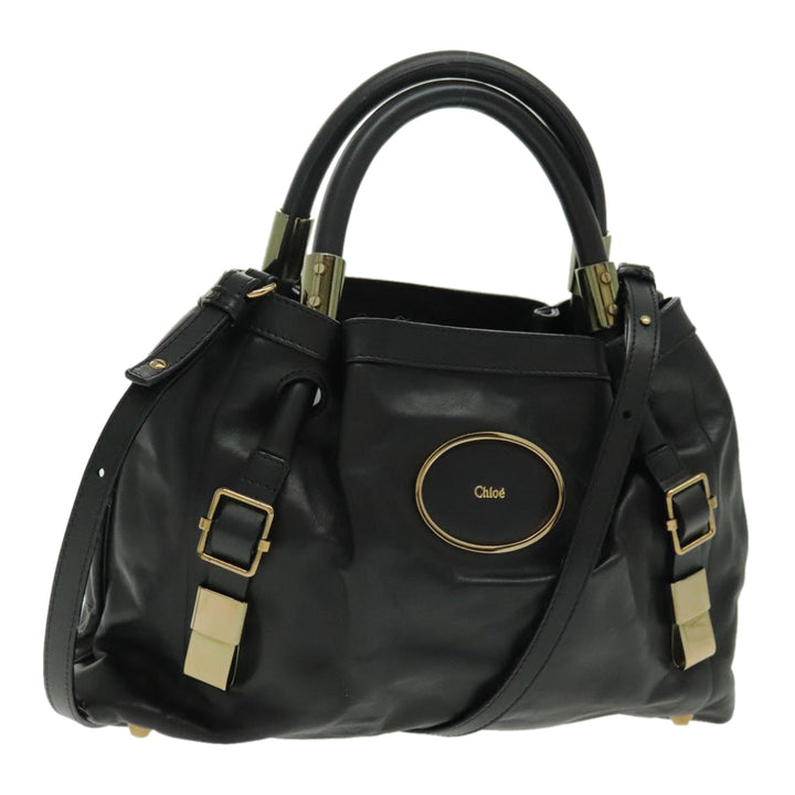 Chloe Victoria Hand Bag Leather 2way Black fm3978