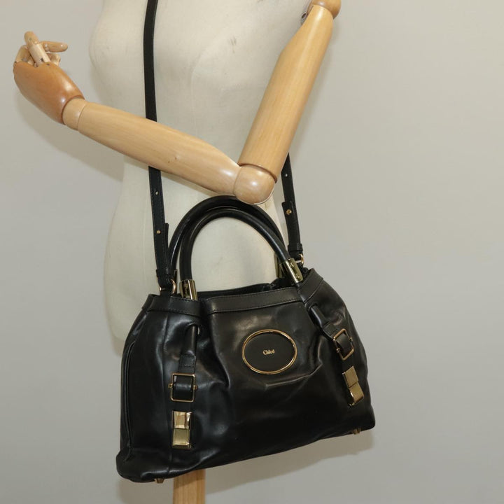 Chloe Victoria Hand Bag Leather 2way Black fm3978