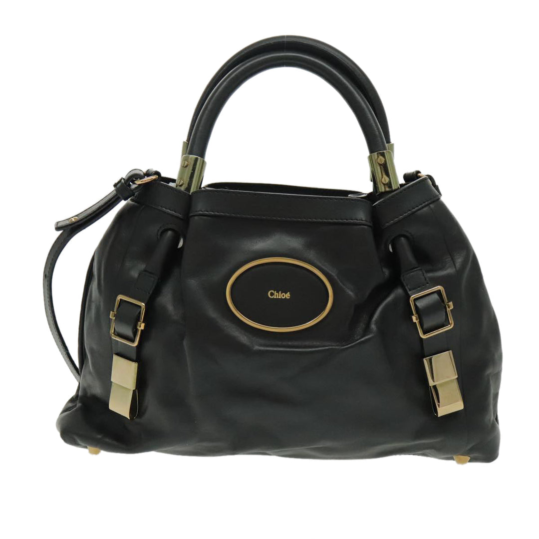 Chloe Victoria Hand Bag Leather 2way Black fm3978