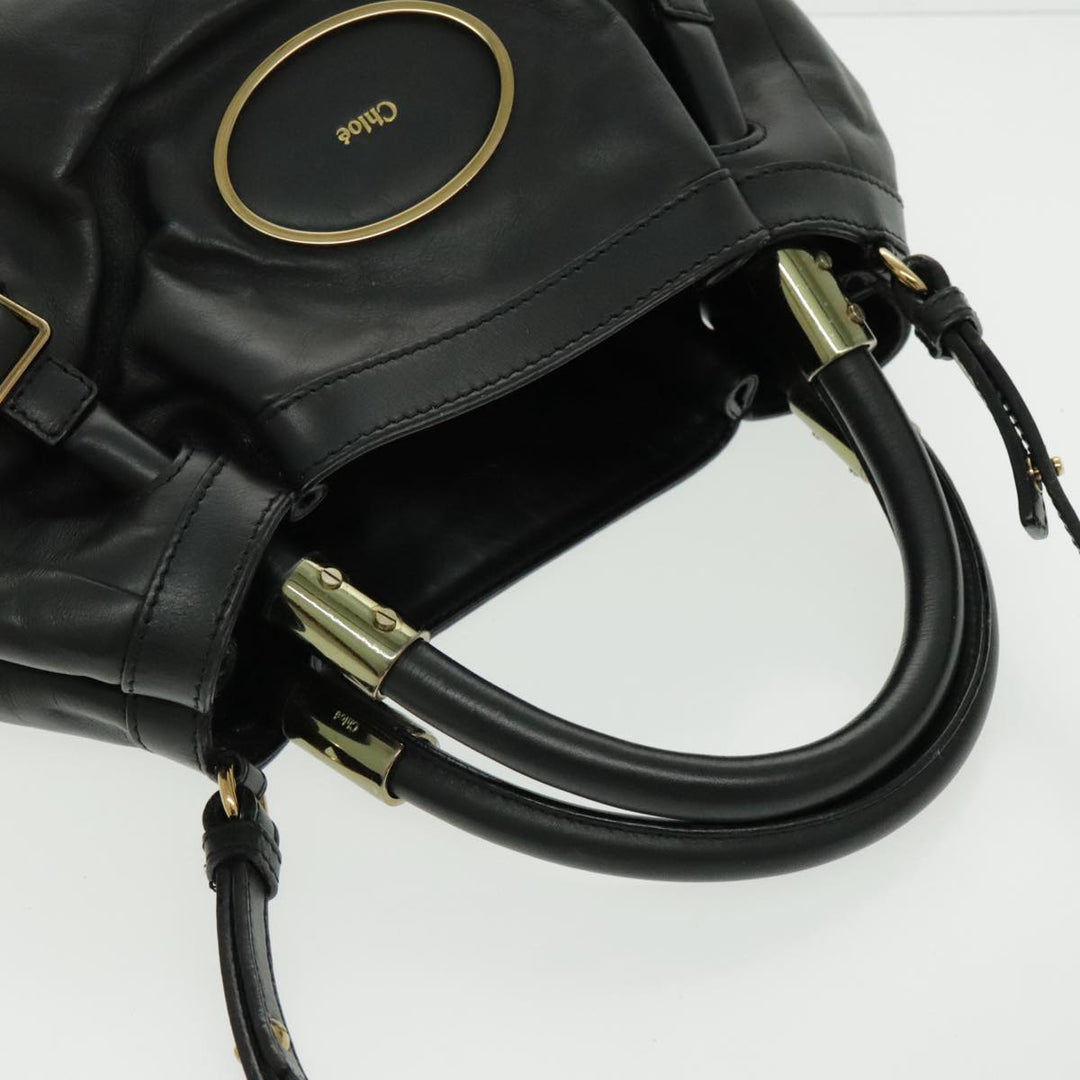 Chloe Victoria Hand Bag Leather 2way Black fm3978