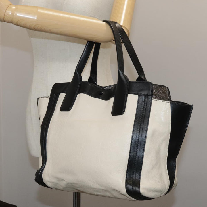 Chloe Anson Hand Bag Leather White Black fm4271
