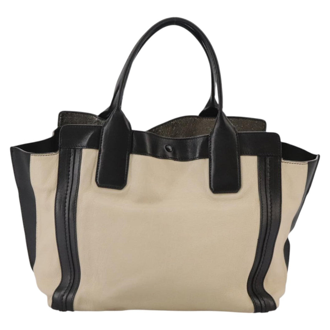 Chloe Anson Hand Bag Leather White Black fm4271