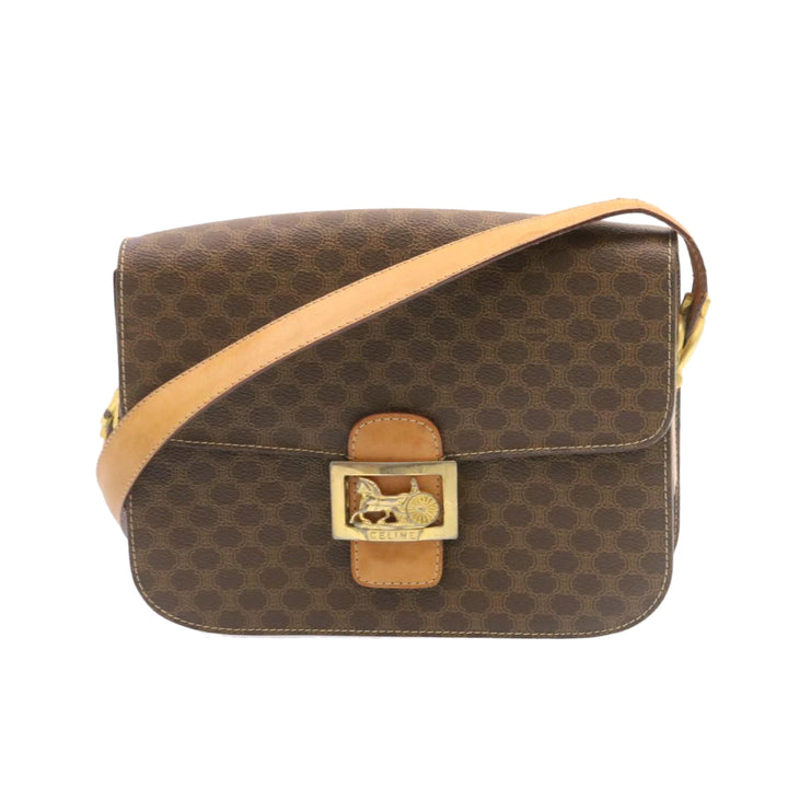Celine Horse Carriage Macadam Canvas Shoulder Bag Brown  fm673