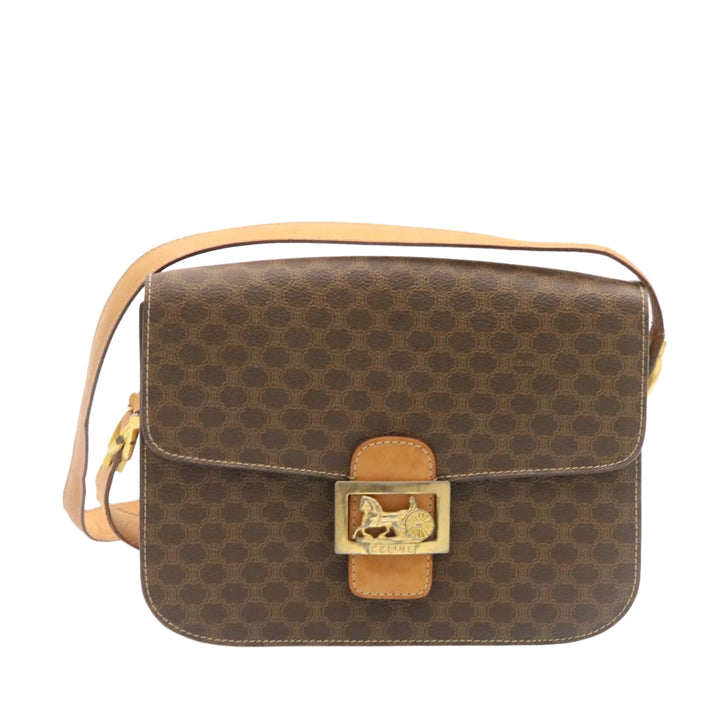 Celine Horse Carriage Macadam Canvas Shoulder Bag Brown  fm673