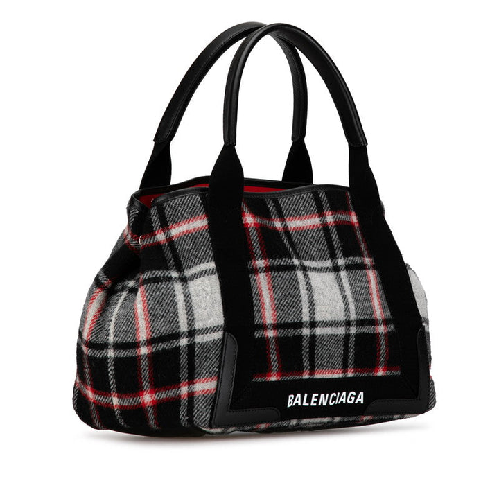 Top Quality Balenciaga Wool Leather Navy Cabas M Check Handbag Tote 339933