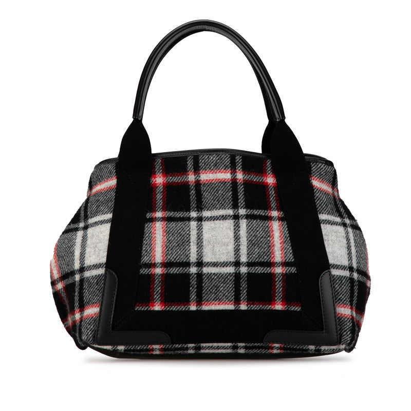 Top Quality Balenciaga Wool Leather Navy Cabas M Check Handbag Tote 339933