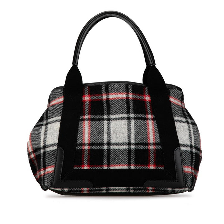 Top Quality Balenciaga Wool Leather Navy Cabas M Check Handbag Tote 339933