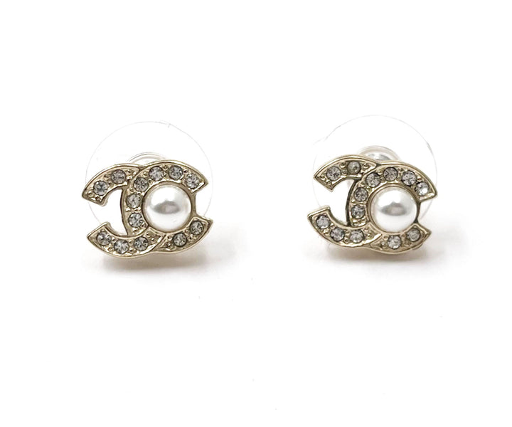 Chanel Brand New Gold CC Center Pearl Small Piercing Earrings