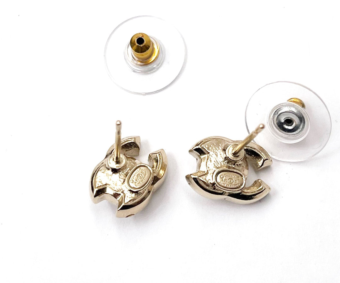 Chanel Brand New Gold CC Center Pearl Small Piercing Earrings