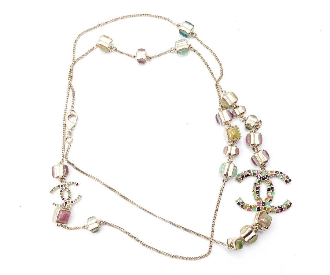 Top Quality Chanel Gold CC Colorful Mosaic Chain Necklace
