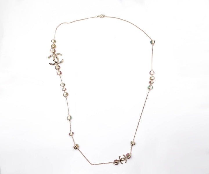 Top Quality Chanel Gold CC Colorful Mosaic Chain Necklace
