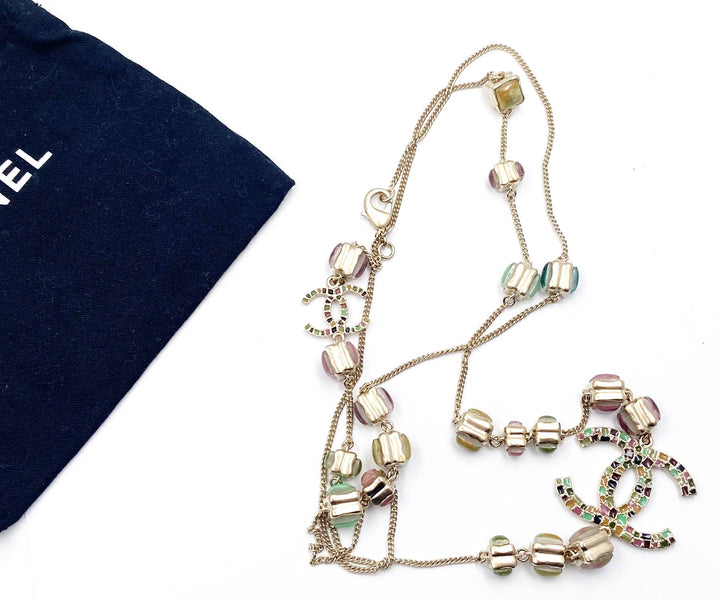Top Quality Chanel Gold CC Colorful Mosaic Chain Necklace