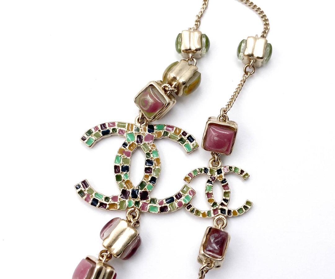 Top Quality Chanel Gold CC Colorful Mosaic Chain Necklace