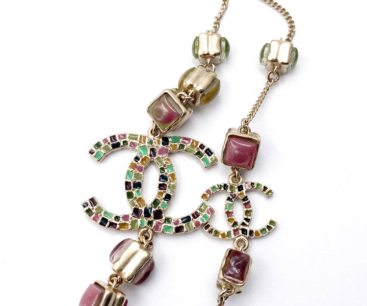 Top Quality Chanel Gold CC Colorful Mosaic Chain Necklace