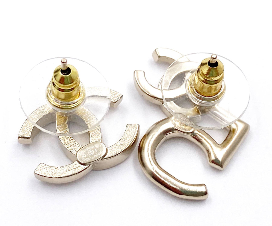 Chanel Brand New Gold CC Crystal 5 Asymmetrical Piercing Earrings