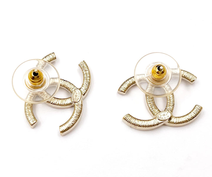 Top Quality Chanel Classic Gold CC Thin Crystal Large Piercing Earrings