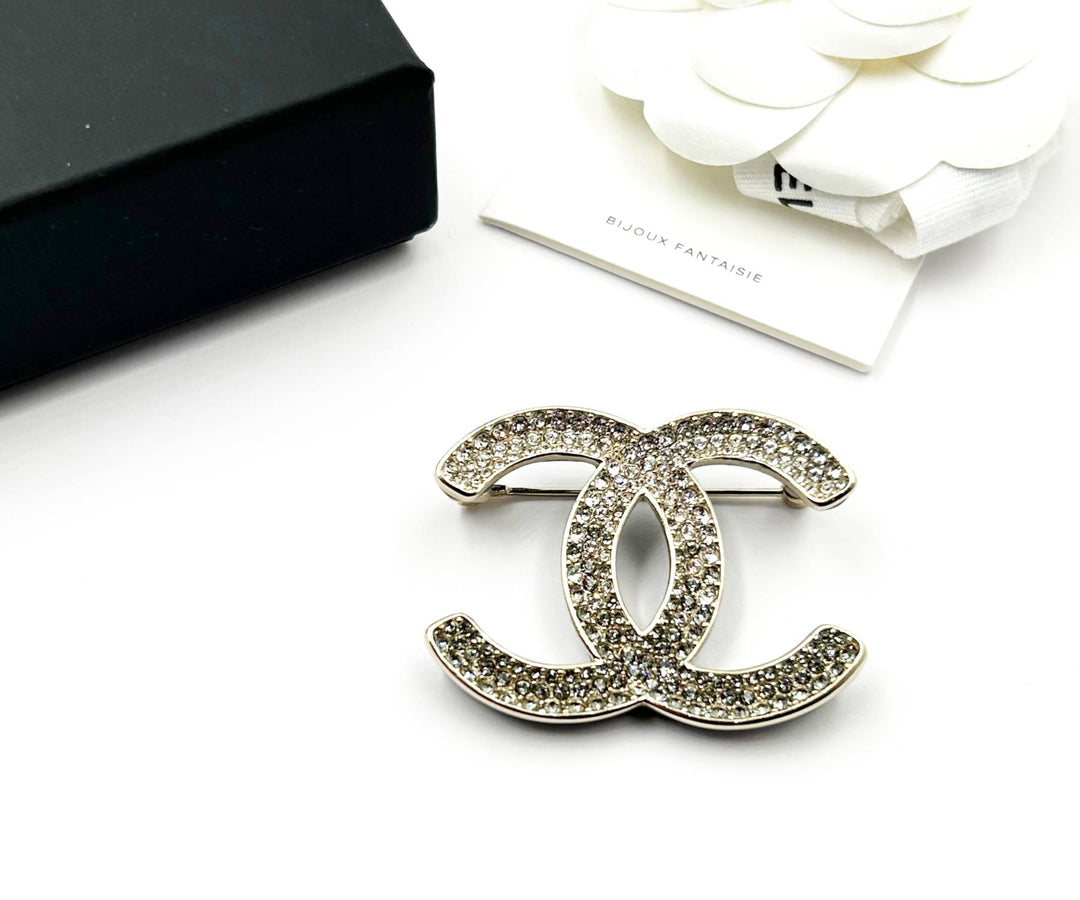 Chanel Brand New Silver Grey Ombre Black Curve Brooch