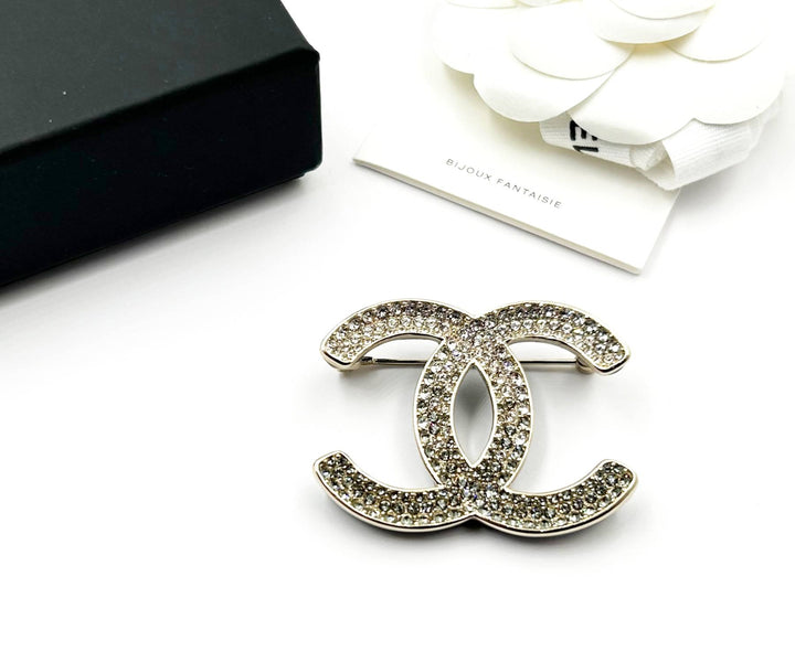 Chanel Brand New Silver Grey Ombre Black Curve Brooch