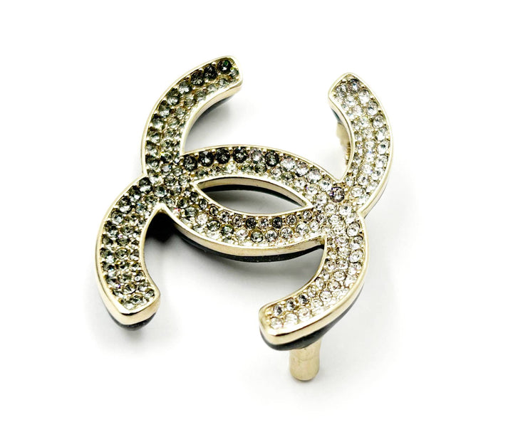 Chanel Brand New Silver Grey Ombre Black Curve Brooch