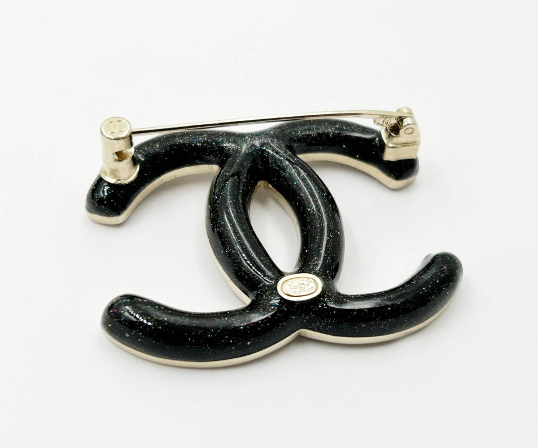 Chanel Brand New Silver Grey Ombre Black Curve Brooch