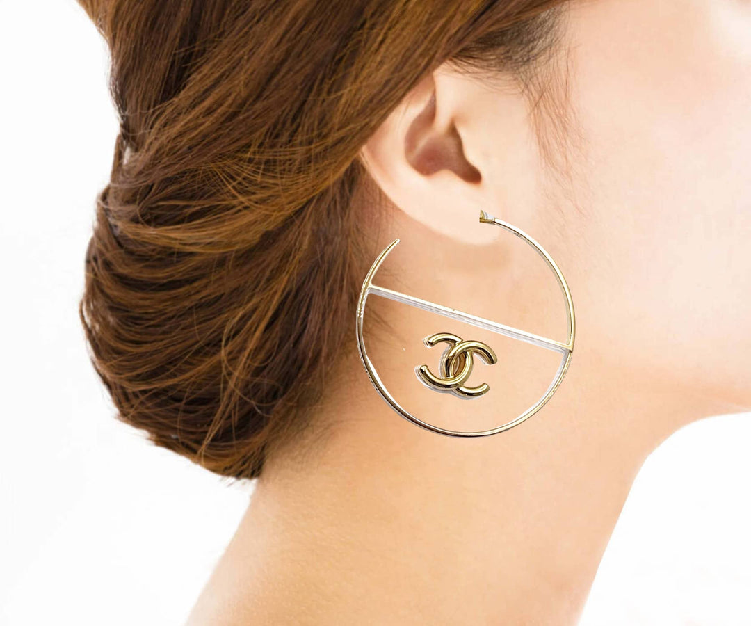 Chanel Brand New Gold CC Transparent Large Hoop Earrings