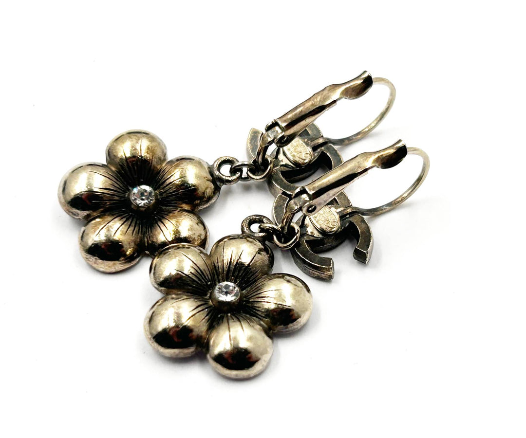 Top Quality Chanel Gold CC Purple Flower Lever Back Piercing Earrings