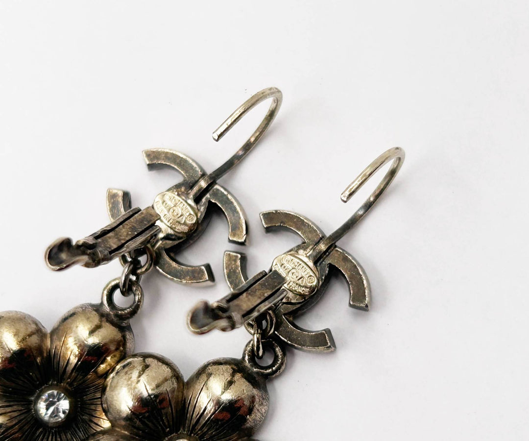 Top Quality Chanel Gold CC Purple Flower Lever Back Piercing Earrings