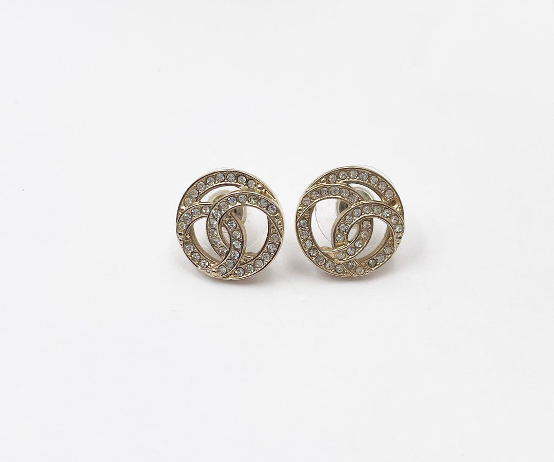 Top Quality Chanel Gold CC Round Crystal Piercing Earrings