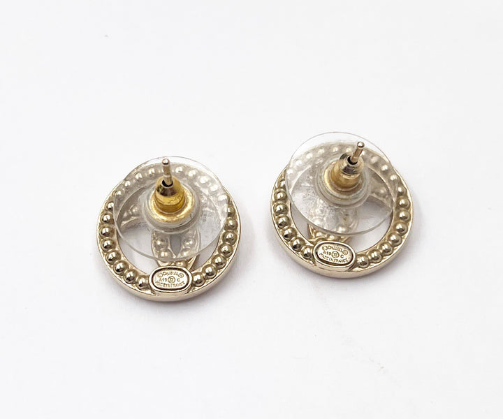 Top Quality Chanel Gold CC Round Crystal Piercing Earrings