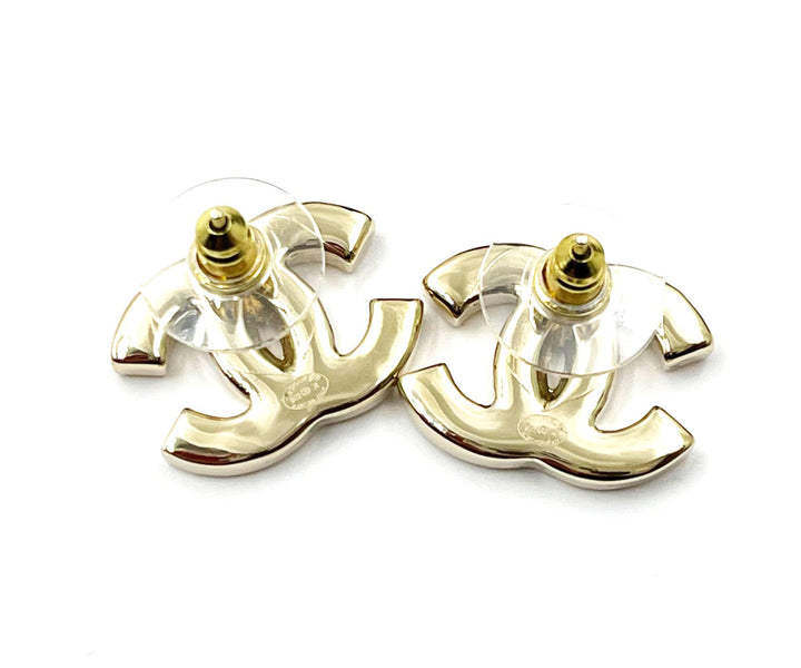 Chanel Brand New Gold CC White Enamel Reissued Piercing Earrings