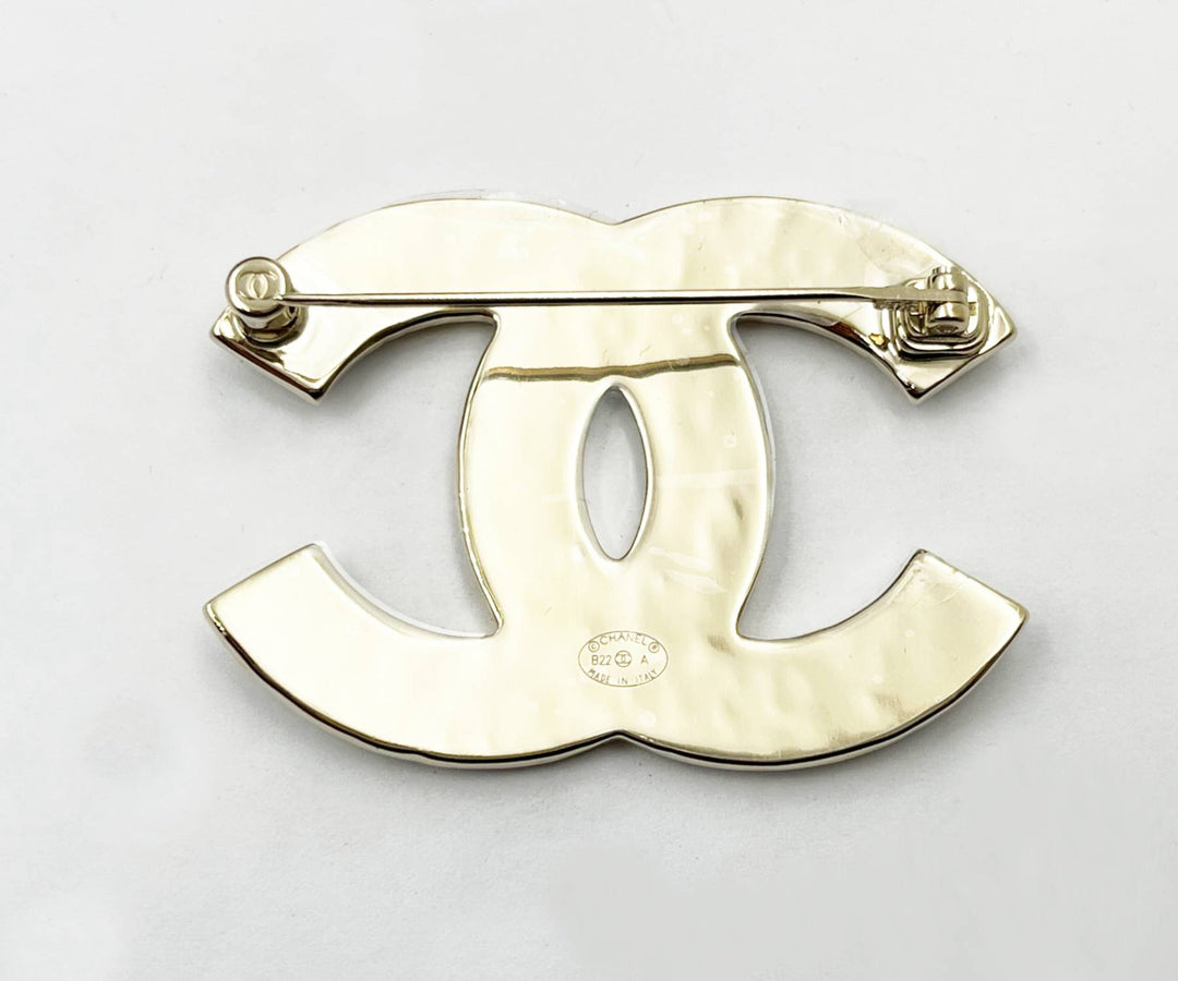 Chanel Brand New Classic Gold CC Frame Black Brooch