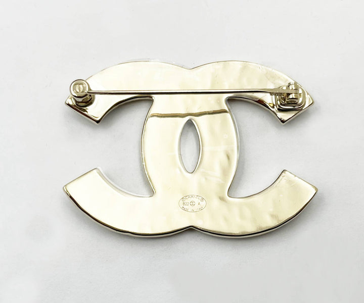 Chanel Brand New Classic Gold CC Frame Black Brooch