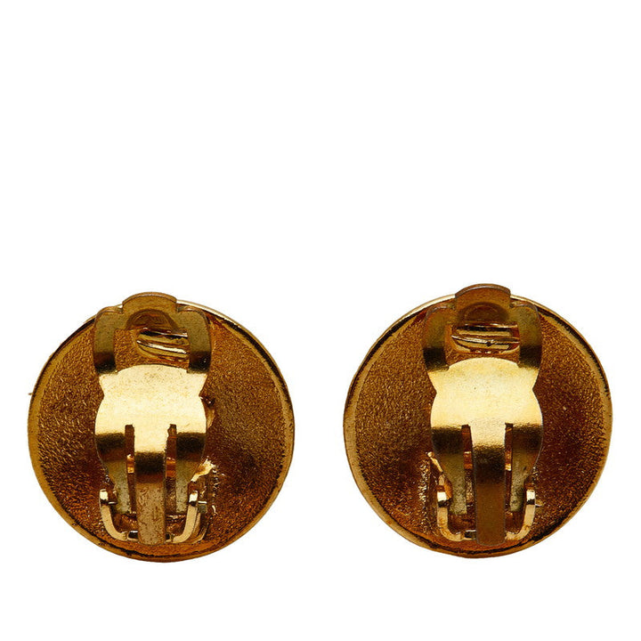 Top Quality Chanel Vintage Coco Mark Round Crown Earrings Gold Plated Women's