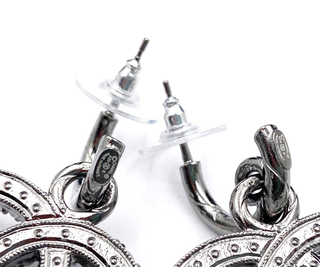 Chanel Brand New Grey CC Crystal Pearl XL Piercing Earrings