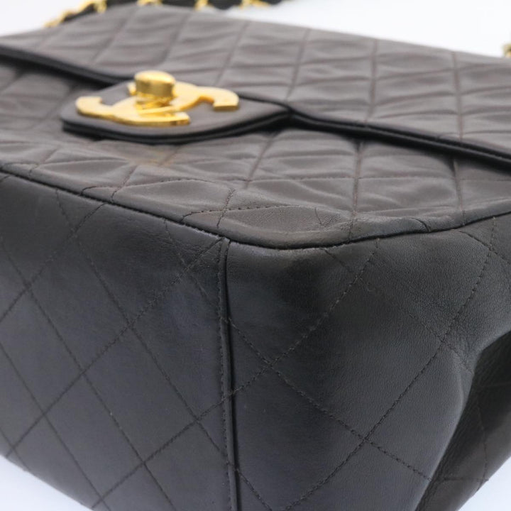 Chanel Big Matelasse New Chain Shoulder Bag Lamb Skin Black Gold Auth am1276gA