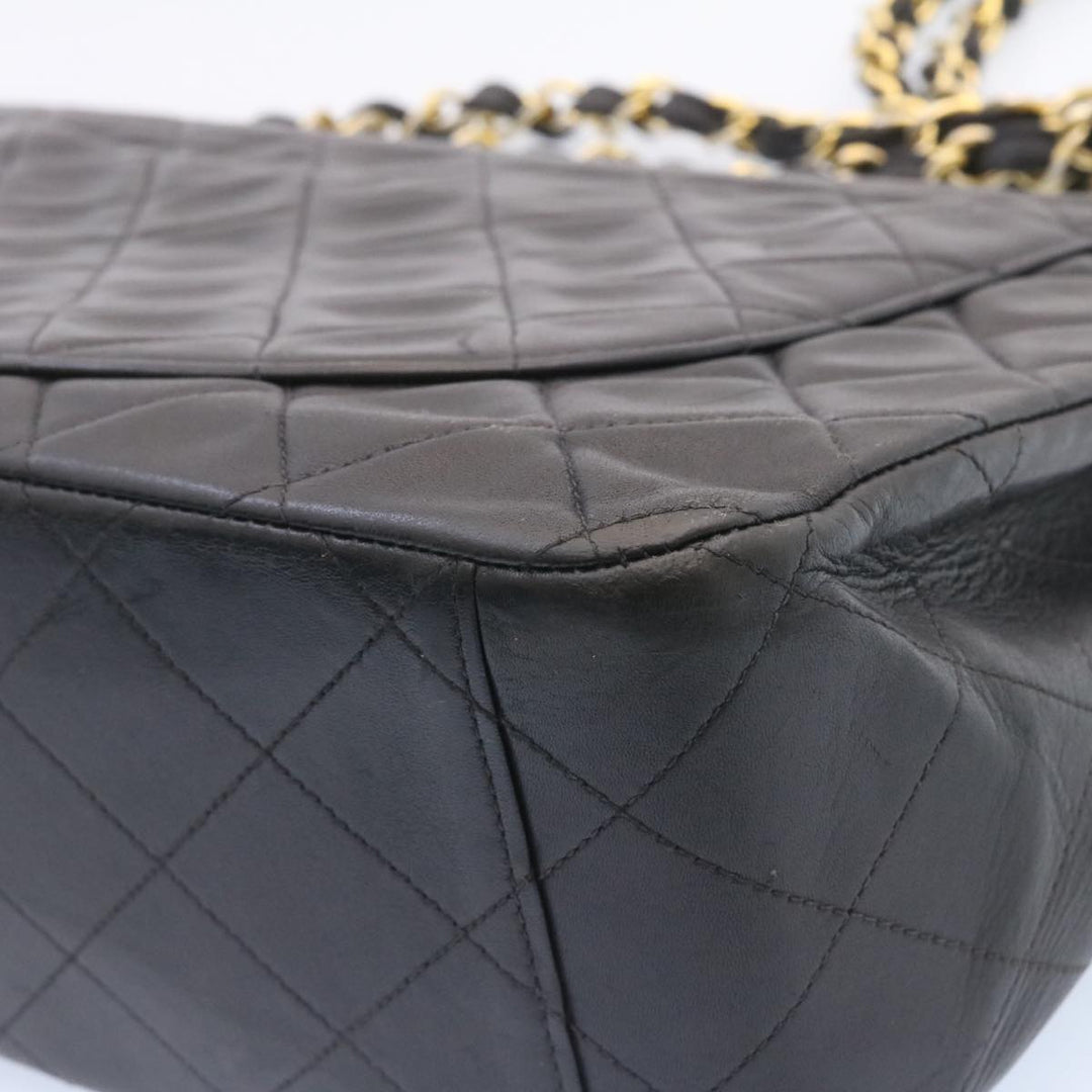 Chanel Big Matelasse New Chain Shoulder Bag Lamb Skin Black Gold Auth am1276gA