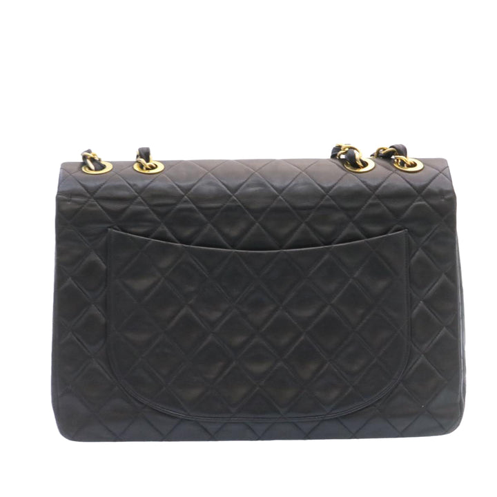 Chanel Big Matelasse New Chain Shoulder Bag Lamb Skin Black Gold Auth am1276gA