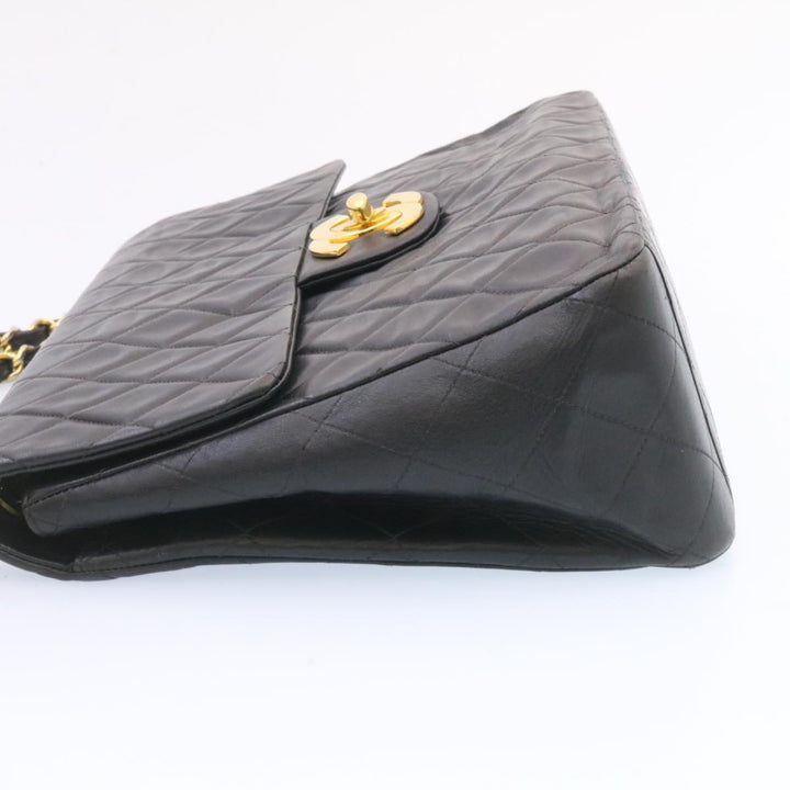 Chanel Big Matelasse New Chain Shoulder Bag Lamb Skin Black Gold Auth am1276gA