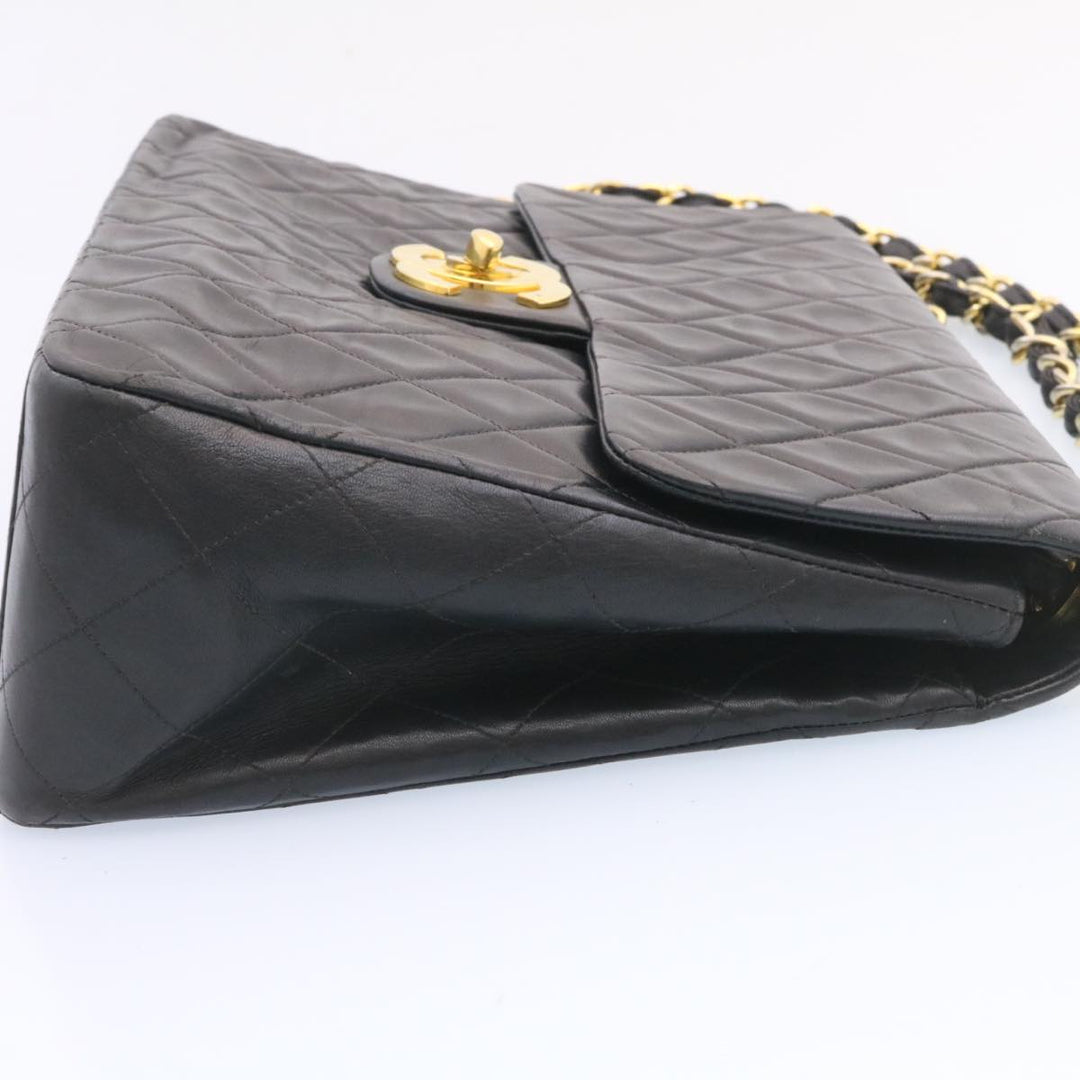 Chanel Big Matelasse New Chain Shoulder Bag Lamb Skin Black Gold Auth am1276gA