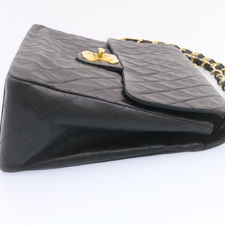Chanel Big Matelasse New Chain Shoulder Bag Lamb Skin Black Gold Auth am1276gA