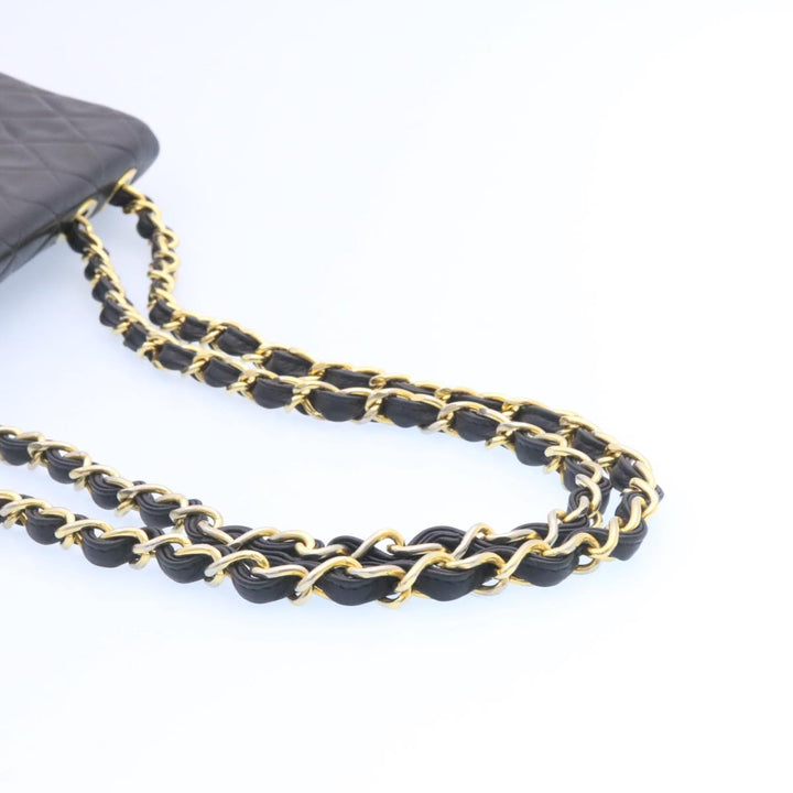 Chanel Big Matelasse New Chain Shoulder Bag Lamb Skin Black Gold Auth am1276gA