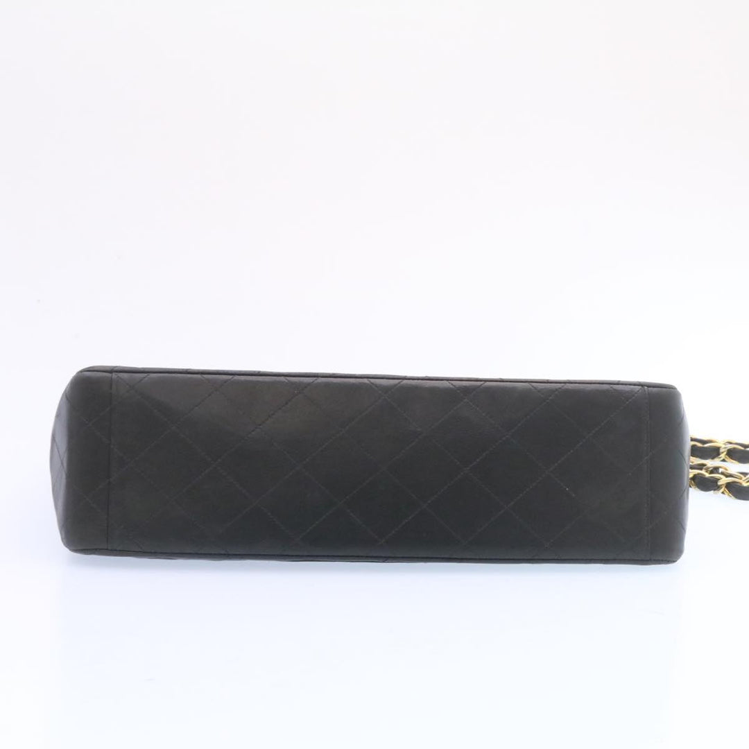 Chanel Big Matelasse New Chain Shoulder Bag Lamb Skin Black Gold Auth am1276gA