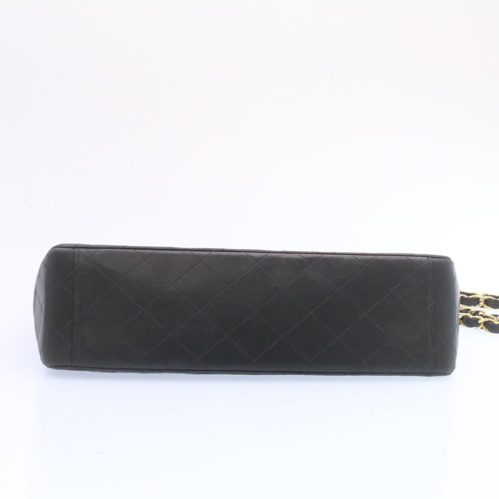 Chanel Big Matelasse New Chain Shoulder Bag Lamb Skin Black Gold Auth am1276gA