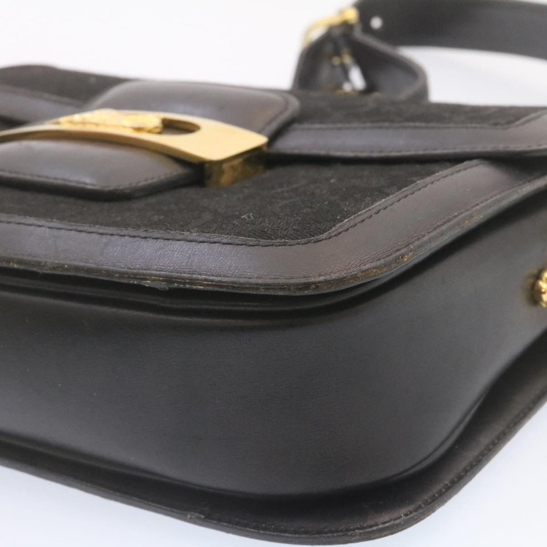Celine C Macadam Horse Carriage Shoulder Bag Canvas Black Gold Auth am1471g