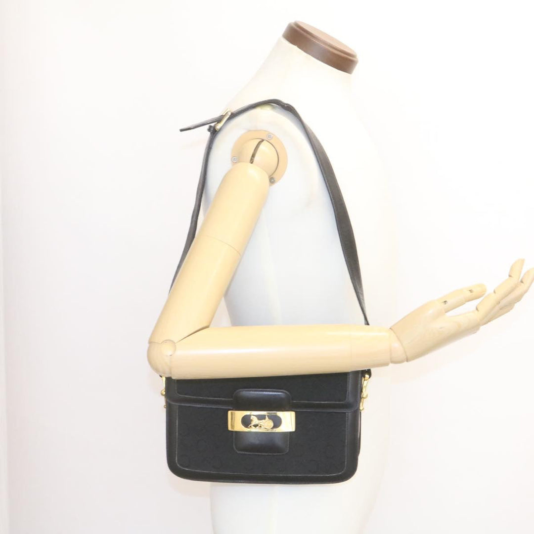 Celine C Macadam Horse Carriage Shoulder Bag Canvas Black Gold Auth am1471g