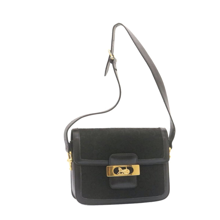 Celine C Macadam Horse Carriage Shoulder Bag Canvas Black Gold Auth am1471g