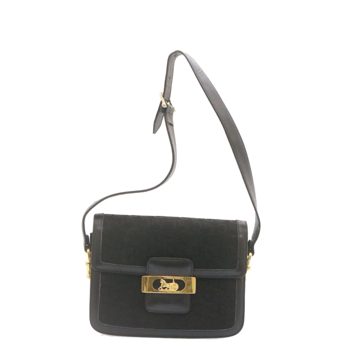 Celine C Macadam Horse Carriage Shoulder Bag Canvas Black Gold Auth am1471g